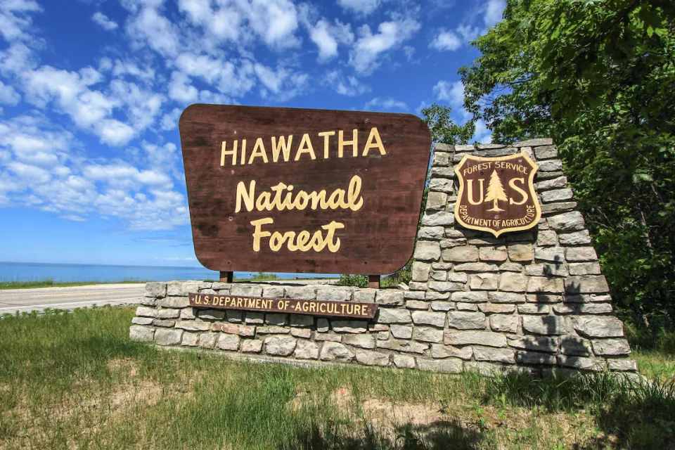 Hiawatha National Forest sign near Brevort, Michigan.